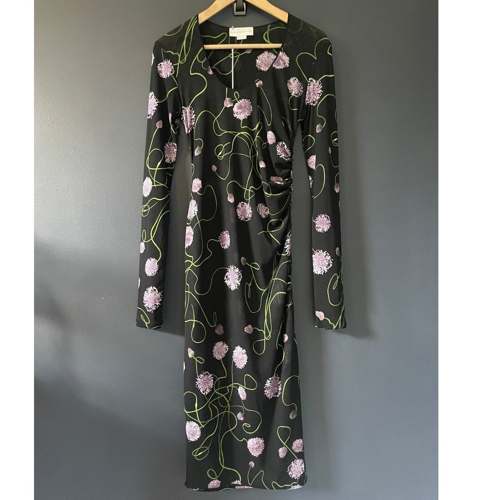 Stella McCartney Ruched Waist Twisted Floral Mesh Dress Black Size XS, Size Med - Picture 11 of 17